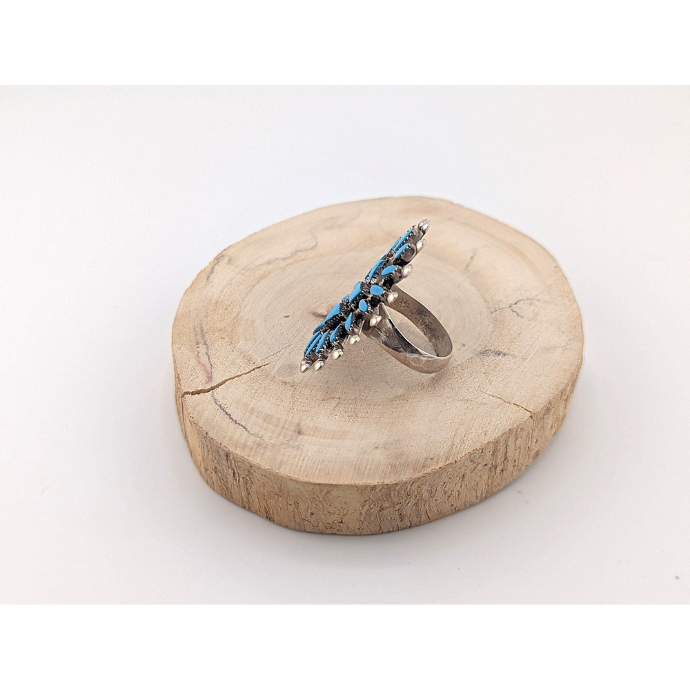 Zuni Ring Turquoise Cluster Pueblo Native American Handmade Jewelry sz 7.5 *** - Picture 6 of 10